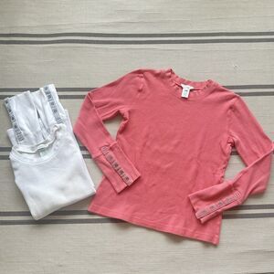 Sundance Bundle Of 2 Women M Thermal Waffle Knit Top Button Cuff Velvet Trim